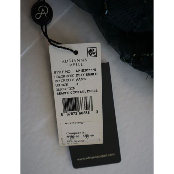 Adrianna Papell Women's Sz 4 Green Beaded Knee-Length Cocktail Party Dress - Picture 3 of 11